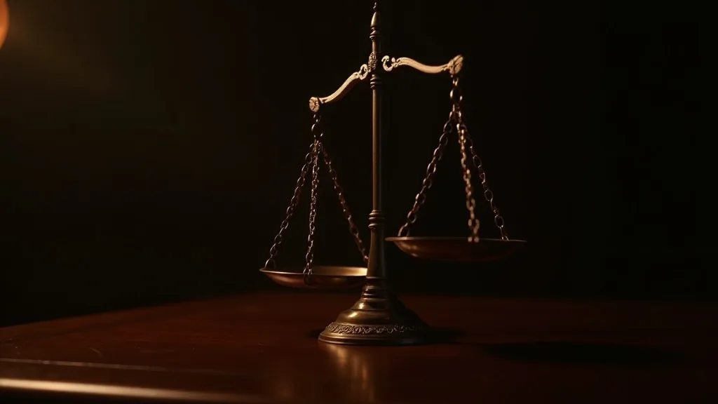 balance de la justice en laiton ancien sur bureau d'acajou sombre a Nice